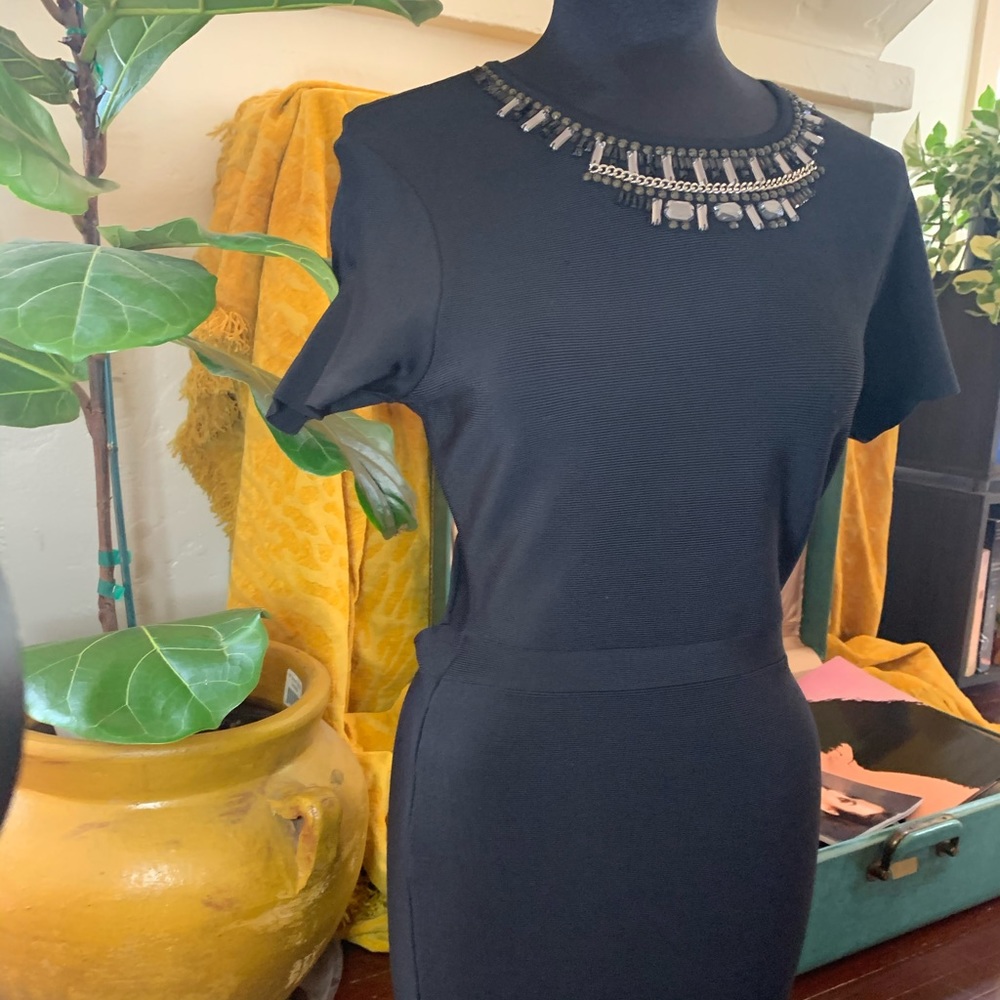 BCBGMAXAZRIA Black Cocktail Dress with Jewel Neck
